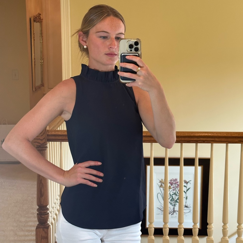 J. Crew High-Neck Sleeveless Blouse (XXS, navy)